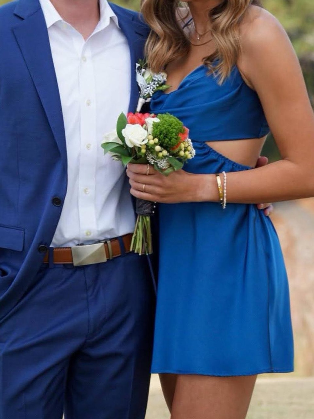 Blue Cutout Mini Dress with Draped Bodice - Women's Party Dress